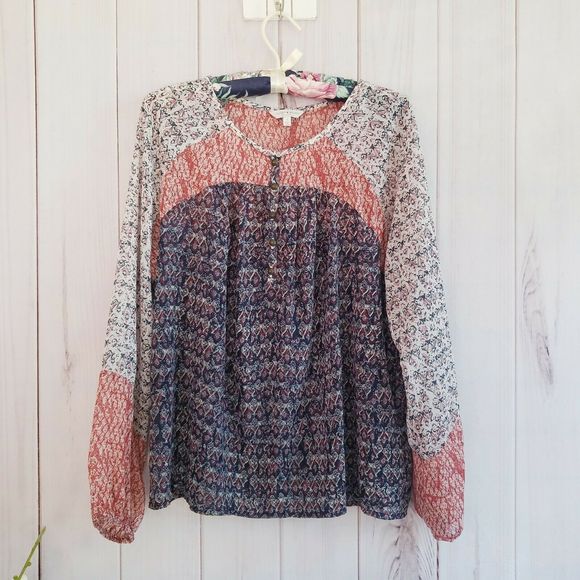 Lucky Brand Tops - Lucky Brand Peasant Chiffon Long Sleeve Boho Top